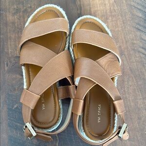 Via Spiga Tan Leather Crisscross Sandals